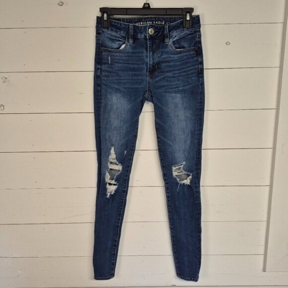 American Eagle Outfitters Denim - American Eagle Outfitters Blue Long Distressed Skinny Jeans